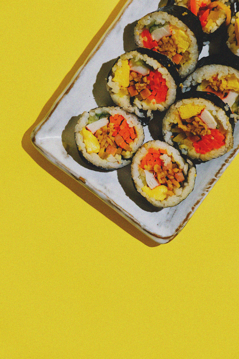 Plate of Gimbap Flatlay